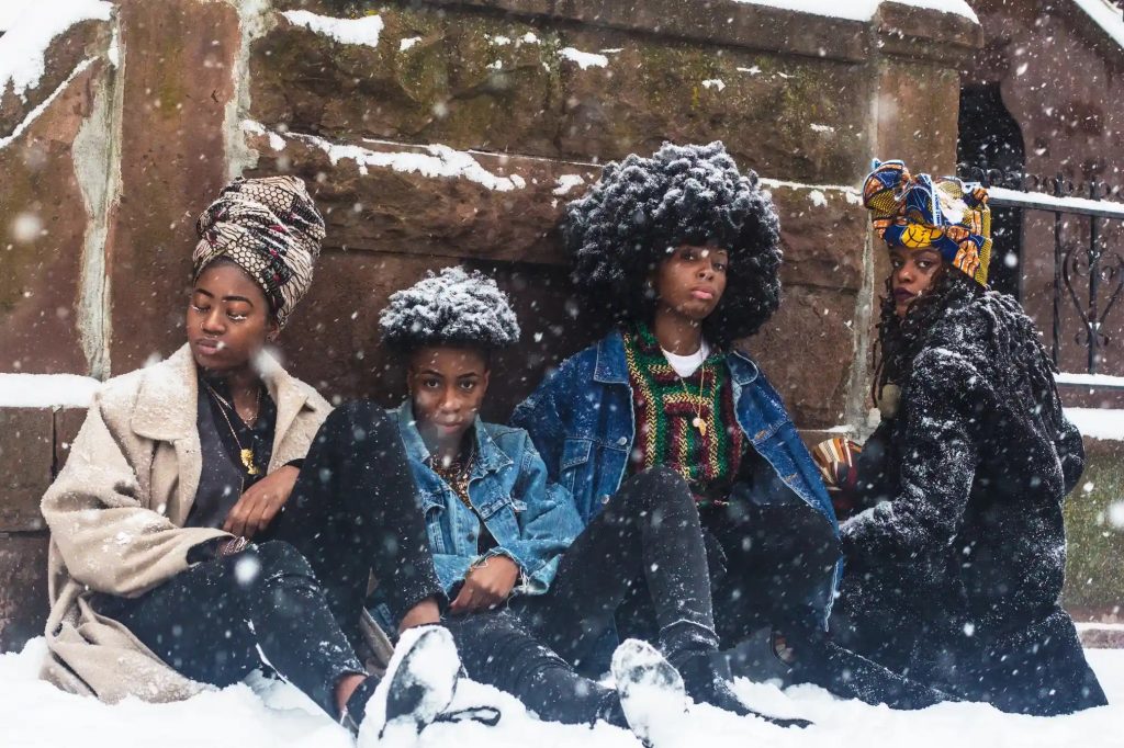 4 Queer African Women in the Snow. Brooklyn, NY, USA (2017). Photo by Mikael Owunna. https://www.mikaelowunna.com/limitless